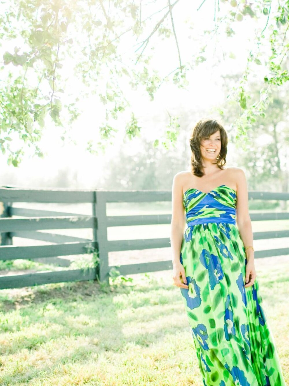 House of Dereon by Beyoncé Strapless Maxi Dress | Green & Blue Floral | Size 6